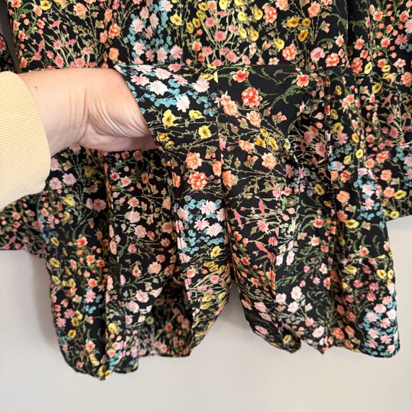 Zara Basic Romper Womens Small Black Floral Short Jumpsuit Long Sleeve Boho Chic - Picture 8 of 11